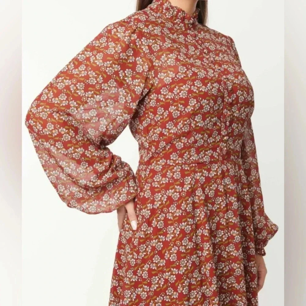 🦋B2G1🦋UNIQUE VINTAGE Rust Brown Leona Swing Dress NWOT | MEDIUM | - Picture 2 of 11